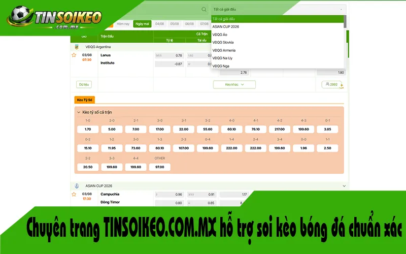 Chuyên trang TINSOIKEO.COM.MX hỗ trợ soi kèo bóng đá chuẩn xác