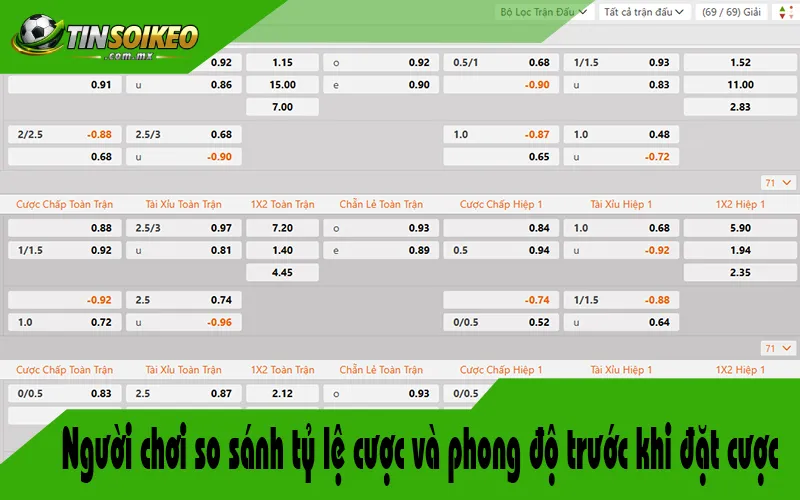 Người chơi so sánh tỷ lệ cược và phong độ trước khi đặt cược